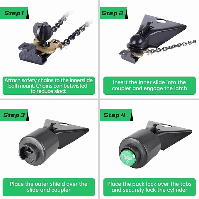 Trailer Coupler Lock, Fits 2 5/16-Inch Couplers, Secures Safety Chains, Upgrade Coating, Ice-Free Bottom Design, for RV, Trailer, Boat, Pickup, 360° Tamper-Proof, Heavy Duty Anti-Theft