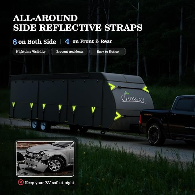 UIRWAY RV Cover 27-30ft Travel Trailer, Upgraded 7-Layers Camper Cover, Waterproof Rip-Stop Travel Trailer Cover with 4 Tire Covers, Tongue Jack Cover, Gutter Covers, Repair Patches, Windproof Straps