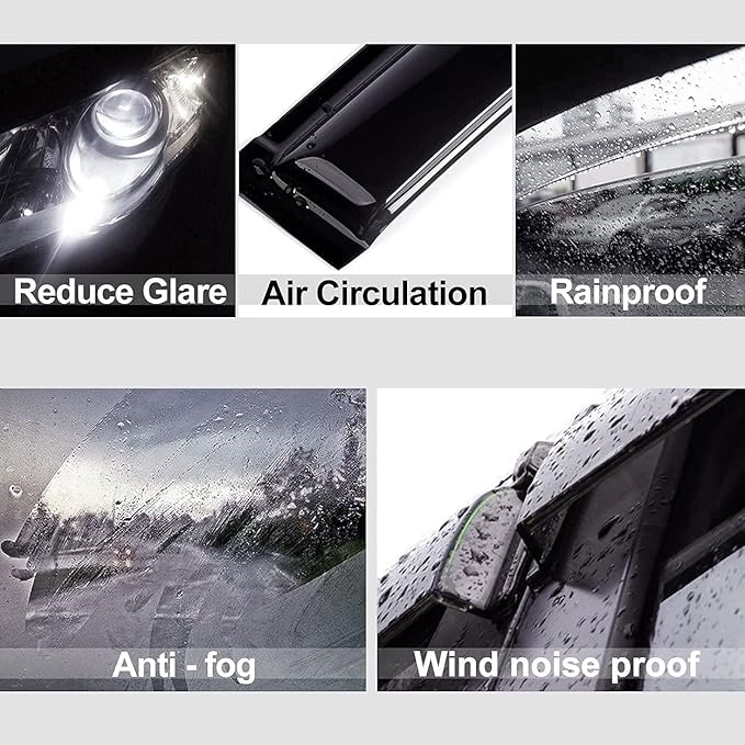 94989 Side Window Wind Deflector, 4pcs Out-Channel Tape-On Rain Guards Set, Dark Smoke Nice Window Visor fit for 2014-2019 Toyota Corolla Sedan E170