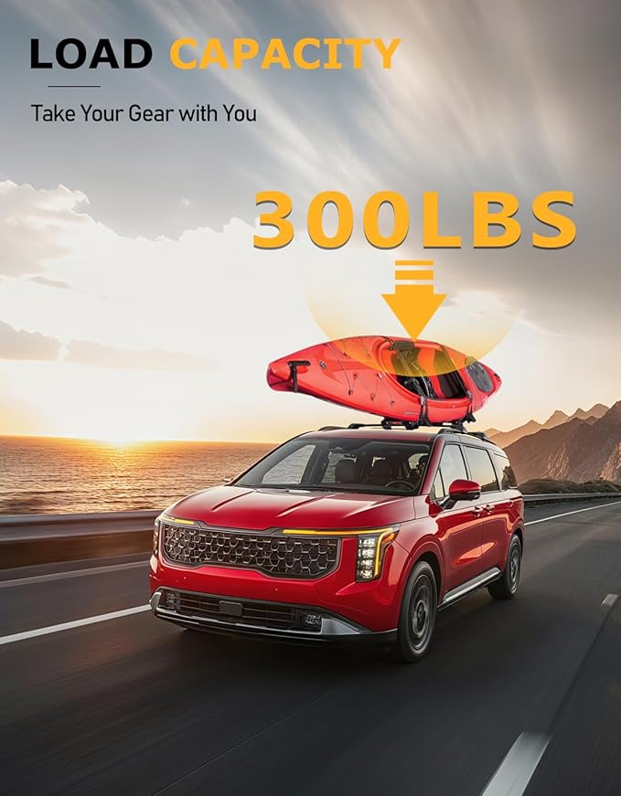 Tuyoung 300lbs Lockable Roof Rack Cross Bars Compatible with 2022-2026 KIA Carnival & Carnival Hybrid with Raised Side Rails, Heavy Duty Anti-Theft Aluminum Roof Crossbars Cargo Carrier Bag Black Bike