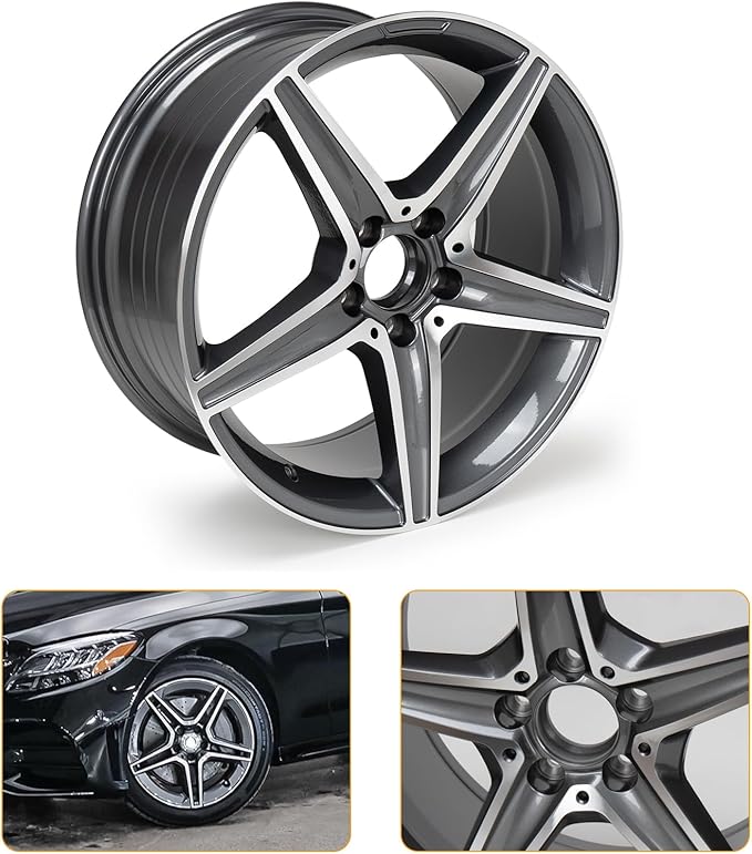 New 18" x 8.5" Aluminum Alloy Replacement for OE Wheel Rim Compatible with E-Class 2014–2017 E250 / E300 / E350 –Fits for Front and Rear Wheel, Machined Gray, 2 Sets