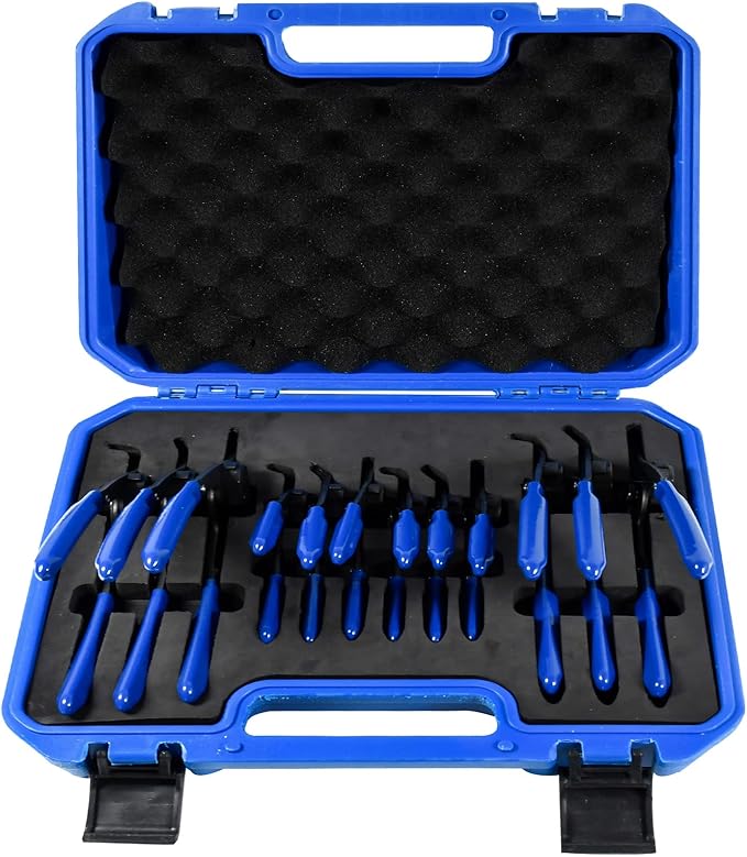 12-Piece Snap Ring Pliers Set Heavy Duty, Internal External Convertible Fixed Tip Snap Ring Pliers 0.038in 0.047in 0.070in 0.090in