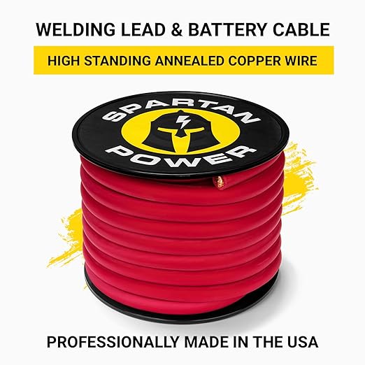Spartan Power Welding Lead & Car Battery Cable - DIY Bulk Automotive Grade Copper Wire - 600 Volt, 4/0 AWG, 75 Foot, Red