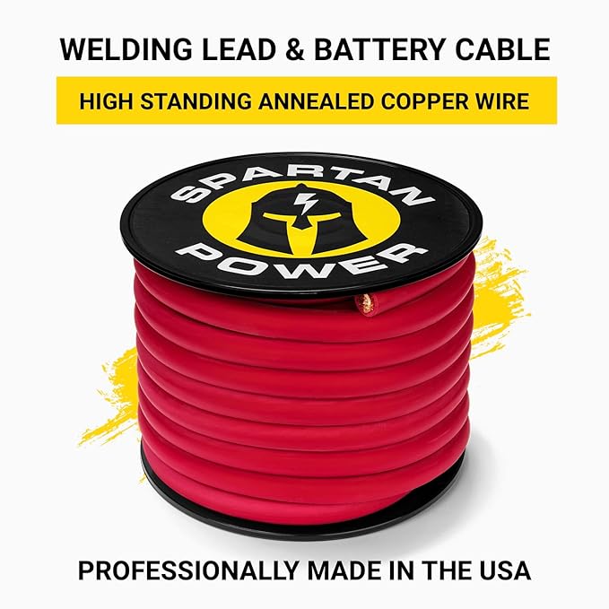 Spartan Power Welding Lead & Car Battery Cable - DIY Bulk Automotive Grade Copper Wire - 600 Volt, 4 AWG, 100 Foot, Red
