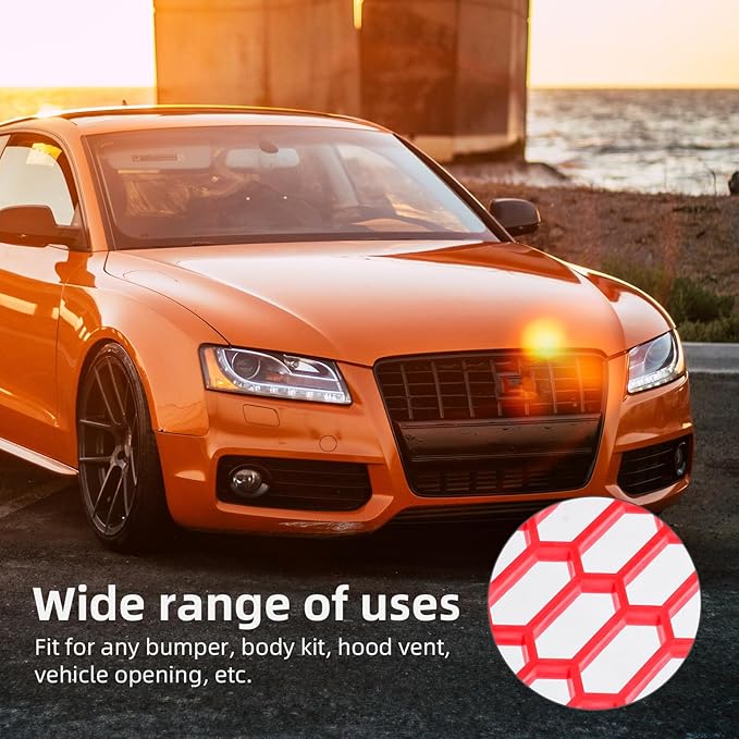 AggAuto 47"x16" ABS Plastic Universal Car Grill Mesh, Automotive Grille Insert Bumper Honeycomb Hole 11x30mm Hex Grids Red