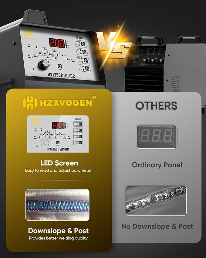 H HZXVOGEN TIG Welder AC DC with Pulse, 200A Aluminum TIG Welder with Square Wave 110V/220V IGBT Inverter HF TIG/Pulse TIG/Stick Welder Machine
