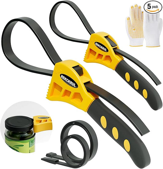 2 PCS Heavy-Duty Strap Wrench Set Upgrade – 4" to 6" Diameter Adjustable Oil Filter Wrench, Reinforced Rubber - Jar Opener, Plumbing Tool for Shower Heads, Water Filters, Pipes
