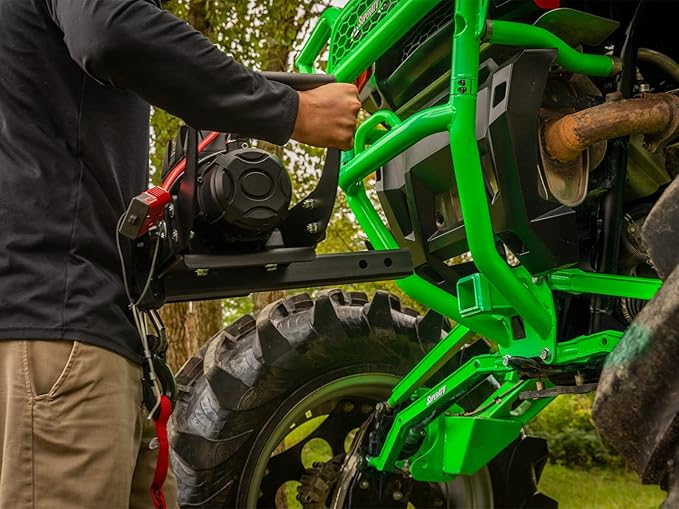 SuperATV 12,000 lb Black Ops Winch and 2" Receiver Winch Mount Plate with Wireless Remote and Synthetic Rope for UTVs/Jeeps/SUVs | Permanent Magnet DC 12V, 6.0 HP Motor