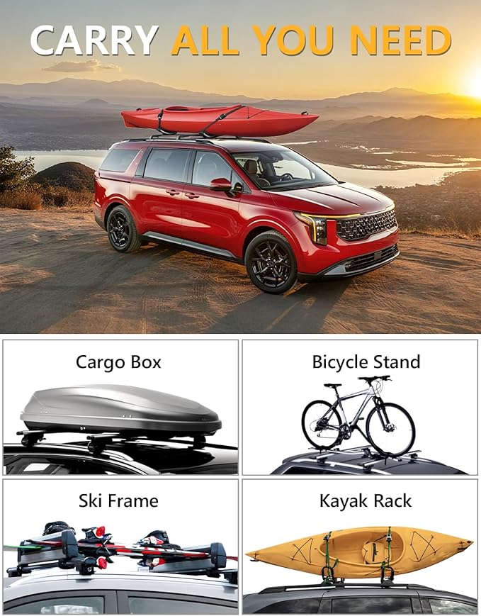 Tuyoung 300lbs Lockable Roof Rack Cross Bars Compatible with 2022-2026 KIA Carnival & Carnival Hybrid with Raised Side Rails, Heavy Duty Anti-Theft Aluminum Roof Crossbars Cargo Carrier Bag Black Bike