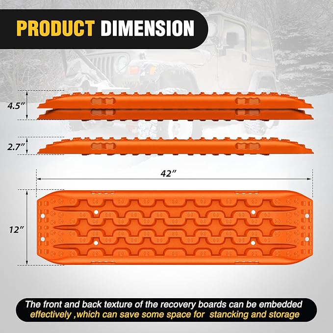 Nilight Recovery Off-road Traction Boards Emergency Tire Mats For 4WD 4X4 Mud Sand Snow with 2PCS Mounting kit Zipper Bag 2 leashes (Orange)
