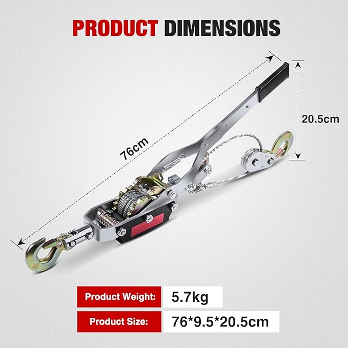 Nilight Come Along Winch 5 Ton /10,000 Lbs Heavy Duty Come Along Cable Puller Hand Winch Tool with 10 Ft Rope Double Gear 3 Hook for Lifting Pulling Road Vehicle Recovery Automotive Hoist Winch Puller