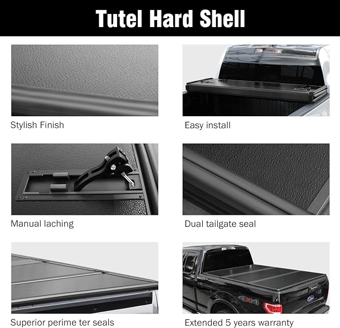 Tutel Hard Shell Folding Truck Bed Tonneau Cover|Fits 2022-2026 Ford Maverick 4'6" Bed (54.4") - TULH037