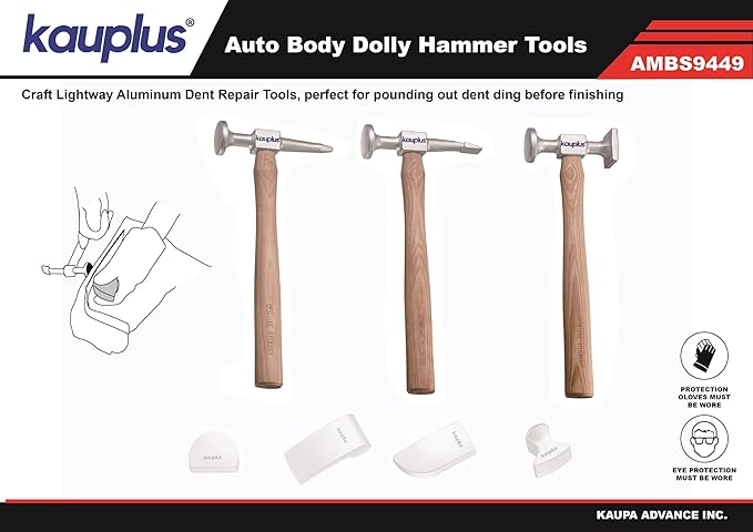 3PCS Aluminum Auto Body Dent Repair Set - Metal Work Dolly Tool Kit With Chisel, Shrinking, and Utility Pick Hammers
