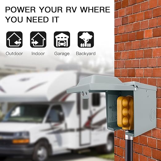 30 Amp 125 Volt RV Power Outlet Box, Enclosed Lockable Weatherproof NEMA TT-30R Outdoor Electrical Receptacle Panel, 30 Amp RV Receptacle for Camper Travel Trailer Motorhome Electric Car Generator