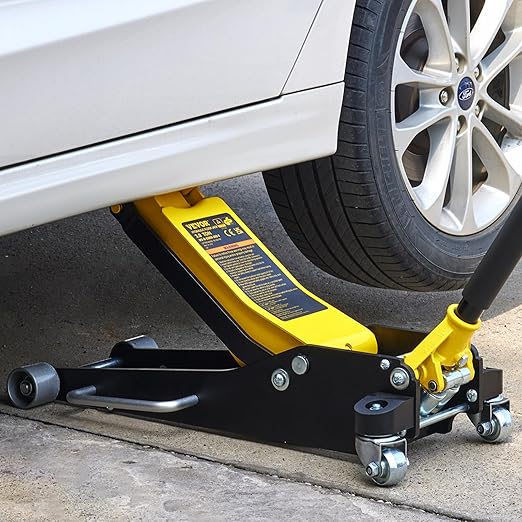 VEVOR 3 Ton Low Profile , Aluminum and Steel Racing Floor Jack with Dual Pistons Quick Lift Pump for Sport Utility Vehicle, Lifting Range 3-6/11"-19-11/16", yellow,black
