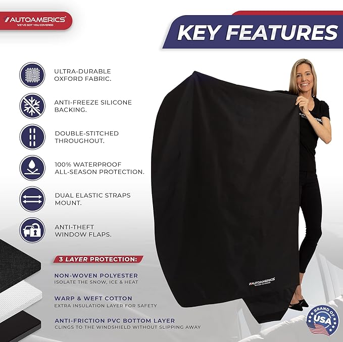 AUTOAMERICS Windshield Snow Cover - Windshield Cover for Ice and Snow - Waterproof Shield Window Protector for Car Truck SUV