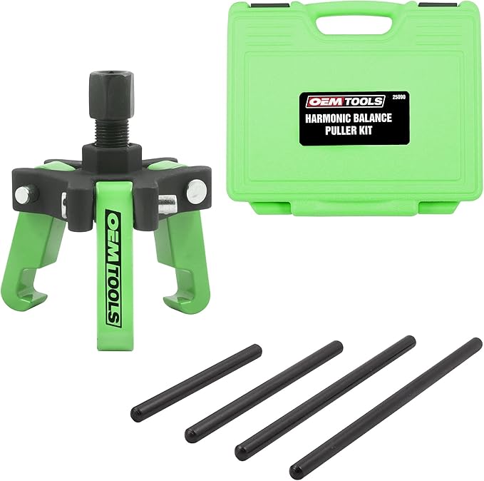 OEMTOOLS 25090 Harmonic Balancer Puller Kit, Adjustable 3-Jaw Puller Fits Most Late Model Vehicles, Forcing Screw Fits a 3/8” Square Drive, Includes 4 Forcing Rods