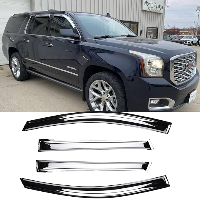 Chrome Side Window Visors Wind Vent Deflector for 2015-2020 Cadillac Escalade ESV/Chevry Suburban/GMC Yukon XL,4pcs Outside Mount Tape-On Chrome Nice Sun Rain Guards Set 94966Y
