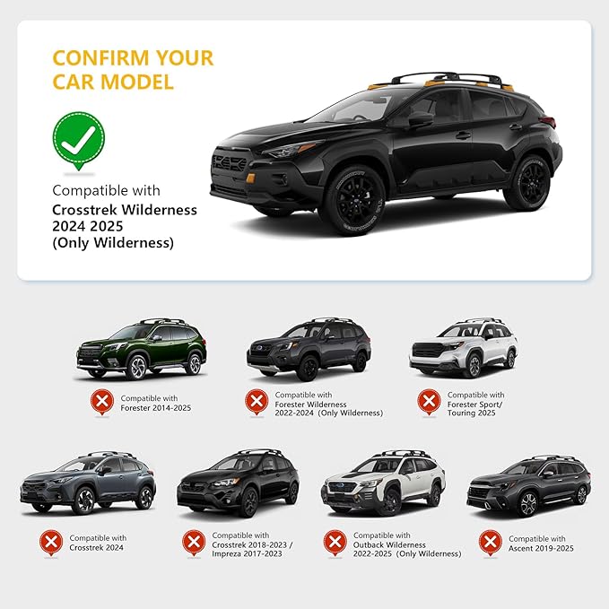 Roof Rack Cross Bars Compatible with Subaru Crosstrek Wilderness 2024-2026, Adjustable Aluminum Heavy Duty 300 LBS Anti-Theft Lock Cargo Carrier Rooftop Crossbar Accessories for Bike,Snowboard,Luggage