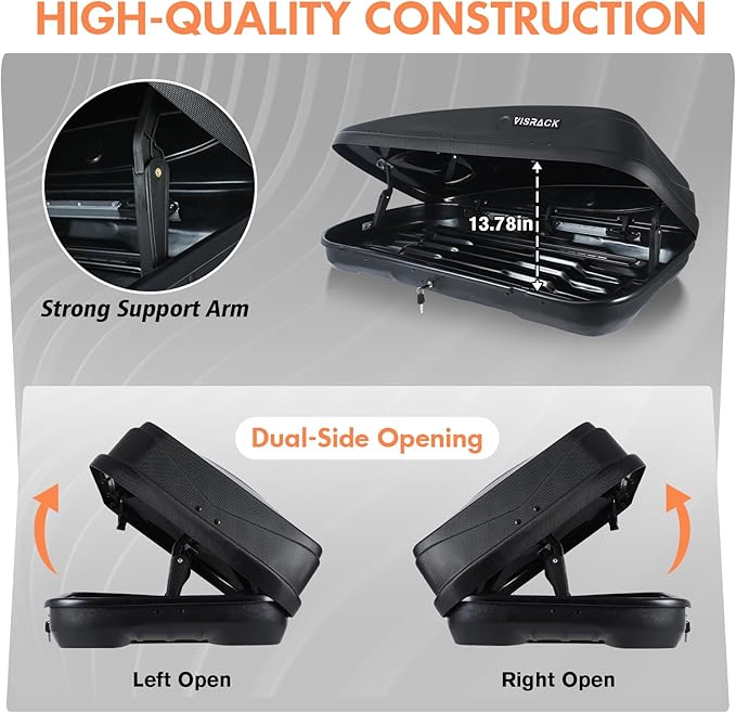 56.3" L Hard Shell Roof Black Rooftop Cargo Box Carrier Large 13 Cubic Feet Car Top Mount Travel Luggage Storage,Dual Side Opening,Waterproof Storage Box Diamond Pattern