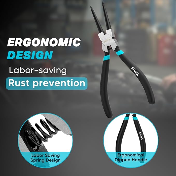 SHALL 4PCS Snap Ring Pliers Set, 7-Inch Internal External Circlip Pliers, Straight Bent C-clip Pliers Lock Ring Pliers, 5/64" Tip, Heavy Duty Reverse Pliers for Ring Remover Retaining w/Portable Pouch