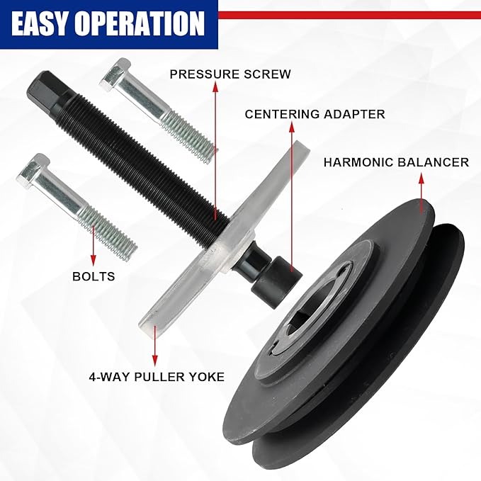 46pcs Harmonic Balancer Puller Set, Steering Wheel Flywheel Crankshaft Pulley Puller kit with Harmonic Balancers, Crankshaft Pulleys and Gears, Work on Most Cars, Pickups, SUVs