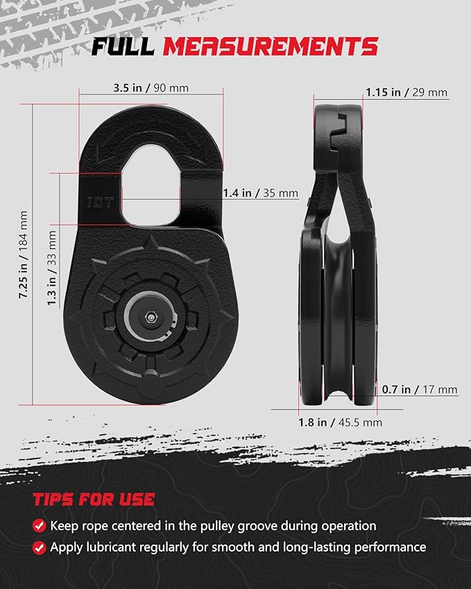 Towing Winch Snatch Block Hook, Separate Pulley Block, Tow Winch Hook, Multiple-Purpose G80 Heavy Duty Forged Winch Hook Snatch Block Pulley, 22Tons(46,051lbs) MBS, for Synthetic Rope, Black