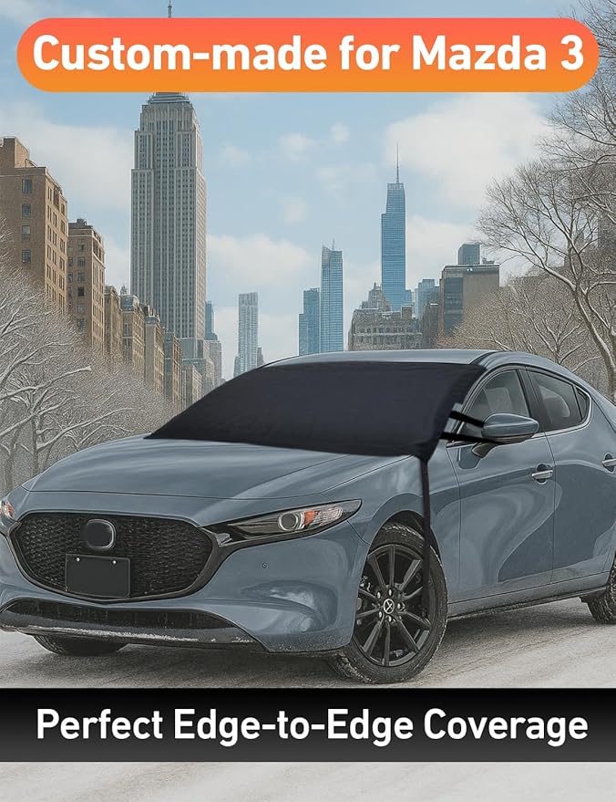 EcoNour Car Snow Cover Compatible for Mazda 3 | Windshield Cover for Ice and Snow with S-Hook Straps | Heavy-Duty 600D Oxford Winter Car Cover, Waterproof & Anti-Slip