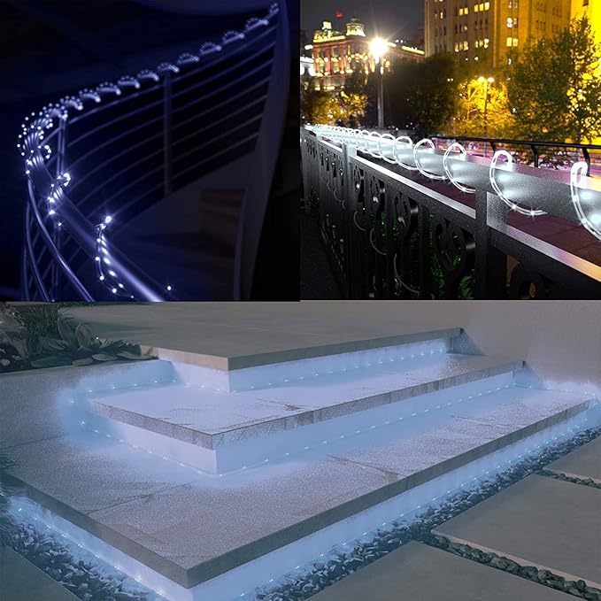 New Upgraded Solar Rope Lights Outdoor 500 LED 170FT 19 Modes Solar & USB Rechargeable String Lights with Remote Timer Dimmable Waterproof for Garden Camping Pathway RV Christmas Decor (500LED-White)