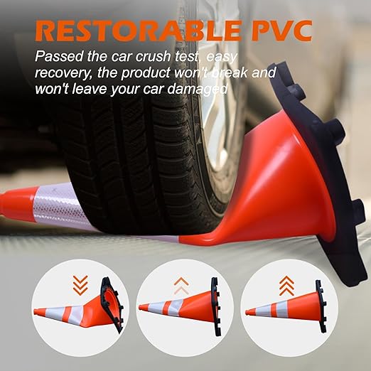 4 Pack 28" inch Orange PVC Traffic Safety Cones with Reflective Collars and Heavy Duty Black Rubber Base, Durable Cones for Parking Lots, Roadwork, Driveways and Event Use