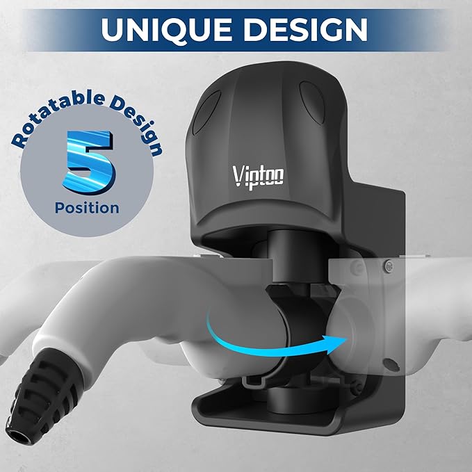 EV Charger Holder Wall Mount - SAE J1772 Holder with 5-Level Adjustable Rotation (0°-180°), EV Charger Control Holder & Cable Organizer for All J1772 EVS