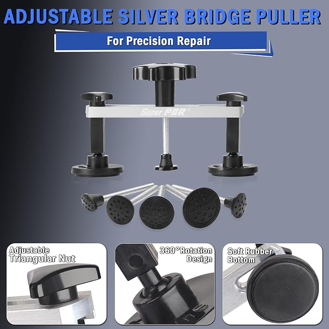 Super PDR Car Dent Puller Kit, Dent Remover Tool with High Adhesive Puller Tabs & Glue Sticks, 2-in-1 Slide Hammer T-bar, Dent Reflector Board, Paintless Dent Removal PDR Tools for Dent Repair