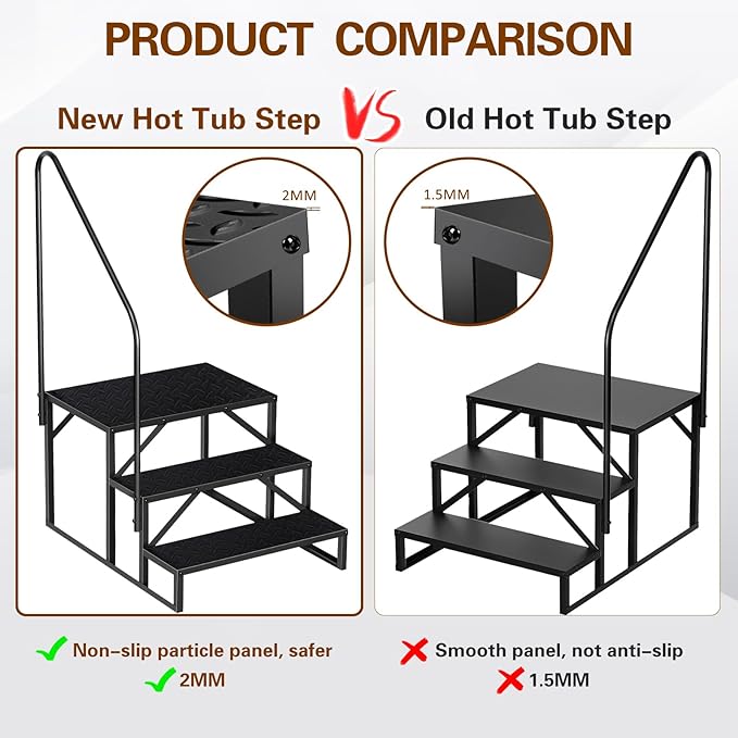 RV Steps, Hot Tub Steps with Handrail, 3 Step Stool Ladder, Anti-Slip RV Stairs Outdoor for Safety in and Out of RV, Camper, Mobile Home, Spa