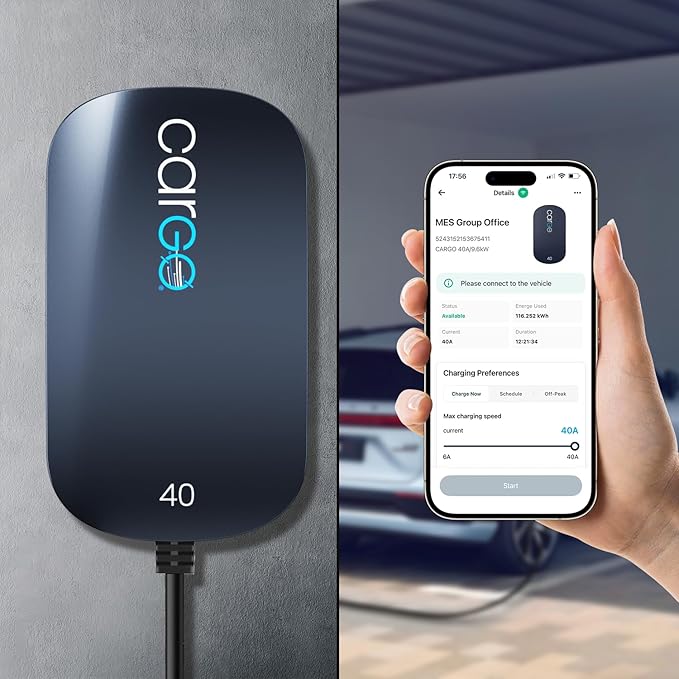 CARGO Level 2 Electric Vehicle Charger 40 Amp | 5G Ready Smart Home EV Charger with Battery Life Monitoring, Adjustable Charge Rate, WiFi/4G App Control, OCPP 1.6J, UL Listed, Weatherproof J1772