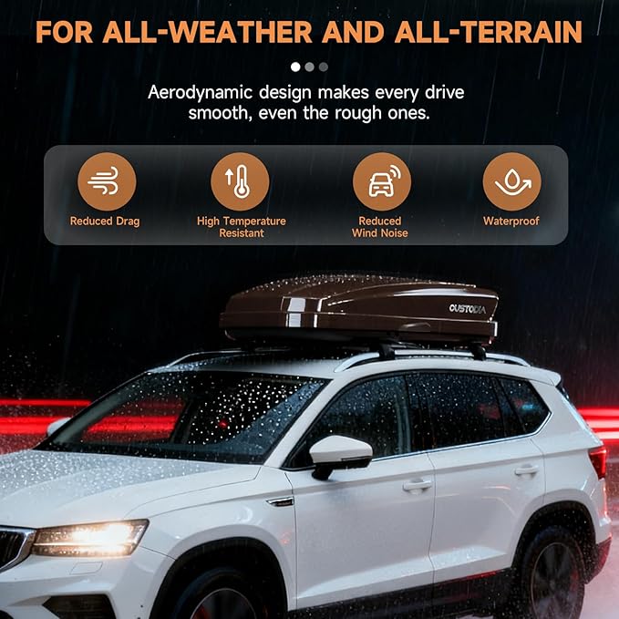 Hard Shell Roof Cargo Carrier with Security Keys, Roof Box, Cargo Box, 62.52 (L) x32.48 (W) x 13.19(H) Inches, 14 Cubic Feet (Tool-Free Install), Brown