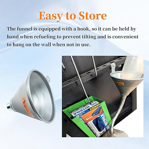 24.4" Steel Bendable Spout Funnel with Filter for All Automotive Oils, Metal Flexible Long Funnels for Automotive Use for Transmission Fluid, Diesel Fuel, and Other Liquids, with Gloves