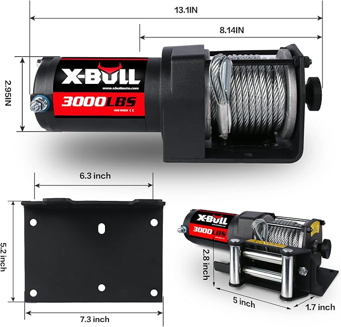 X-BULL 12V 3000LBS Steel Wire Electric Winch for Towing ATV/UTV Off Road with Mounting Bracket Wireless Remote