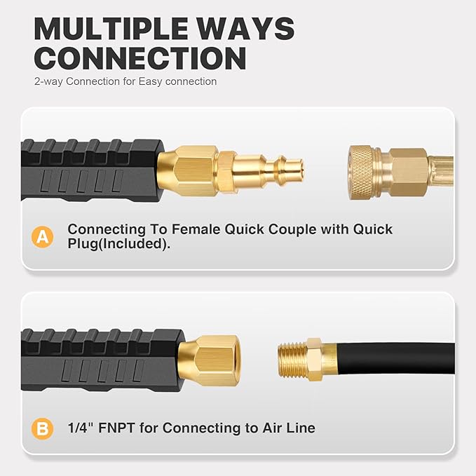 12" Extended Reach Dual Head Air Chuck, 2-Way Connection 1/4" FNPT Straight Foot Lock On Tire Inflate Chuck, Tire Chuck w/Quick Plug, Air Compressor Fill Kit for Truck RV Semi Dually Tires