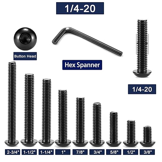 1/4-20 x 1-1/2" Button Head Socket Cap Bolts Screws, 20Pcs 304 Stainless Steel 18-8, Allen Hex Drive, Black Oxide by SG TZH(with Hex Spanner)