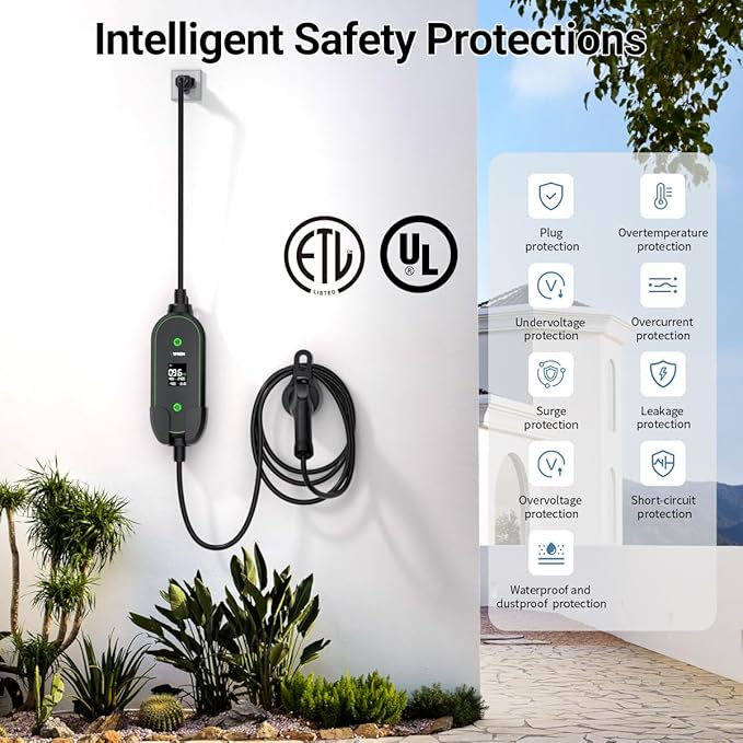 Portable Level 1&2 EV Charger-ETL Certified,12/16A 110V-240V with 25FT Extension Cable, NEMA 6-20 Plug & NEMA 5-15 Adapter,Portable Electric Vehicle Charging Stations for All SAE J1772 Cars