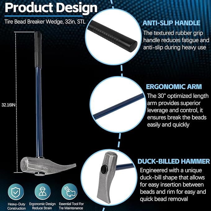 Sunluway Tire Bead Breaker Wedge Replacement for Ken-Tool 35429 Bead Brkg Wg, 32 in, STL, Duck-Billed Tire Hammer for Passenger Car, Truck, SUV, ATV, Motorcycle, Bus, Farm Tractor, Aircraft Tire
