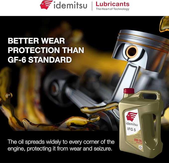 Idemitsu IFG 5 0W-16 Motor Oil Full Synthetic- 5 Quart | SP/GF-6A Certified Engine Oil for TGDI & PFI Engines | Engineered for Superior Efficiency and Protection