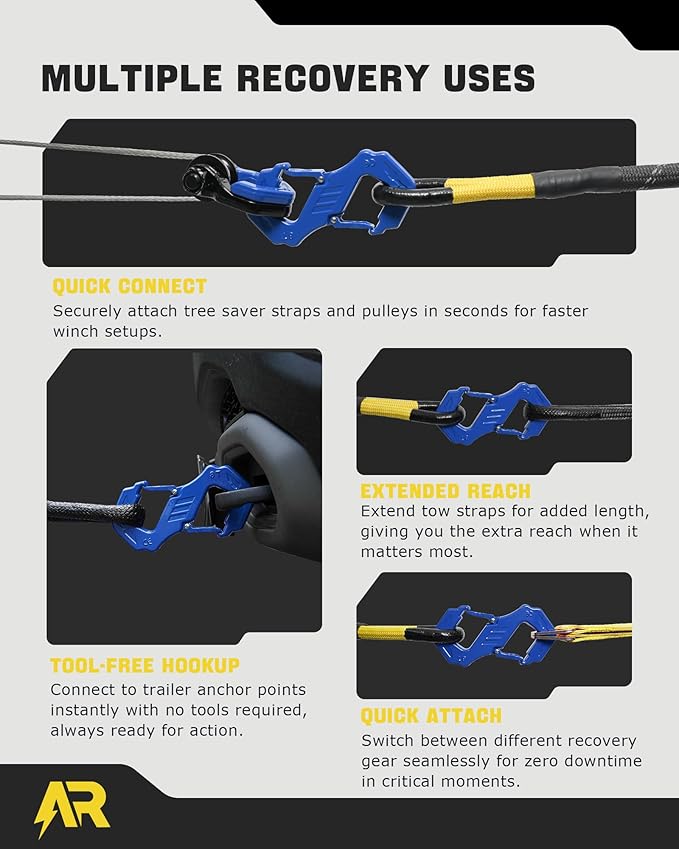 3/8" S Tow Hook, G80 Steel Quick Winch Shackle 33,000Lbs Break Strength, Heavy Duty Off-Road Recovery Connect Hook for SUV, Truck, Trailer & Towing Applications, Blue