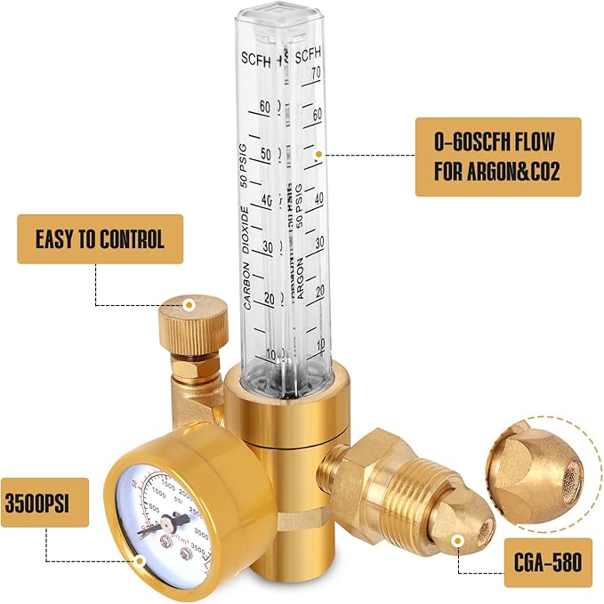 BO WELD Argon CO2 Regulator Flow Meter Gas Regulator with 6.8ft Gas Hose for TIG MIG Welder