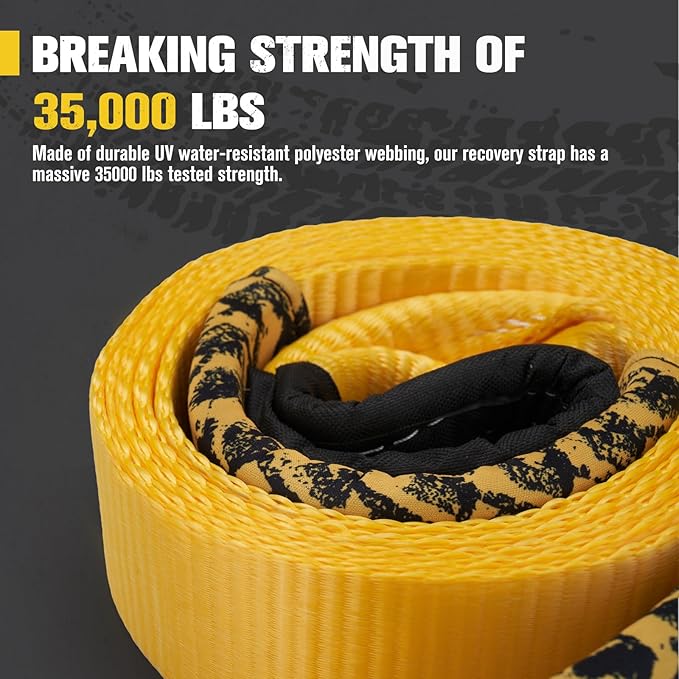 BUNKER INDUST Heavy Duty Tow Strap, 3" x 10ft Tree Saver Winch Strap 35,000 lbs Recovery Straps - Emergency Vehicle Off Road Towing Rope (Bag Not Include)