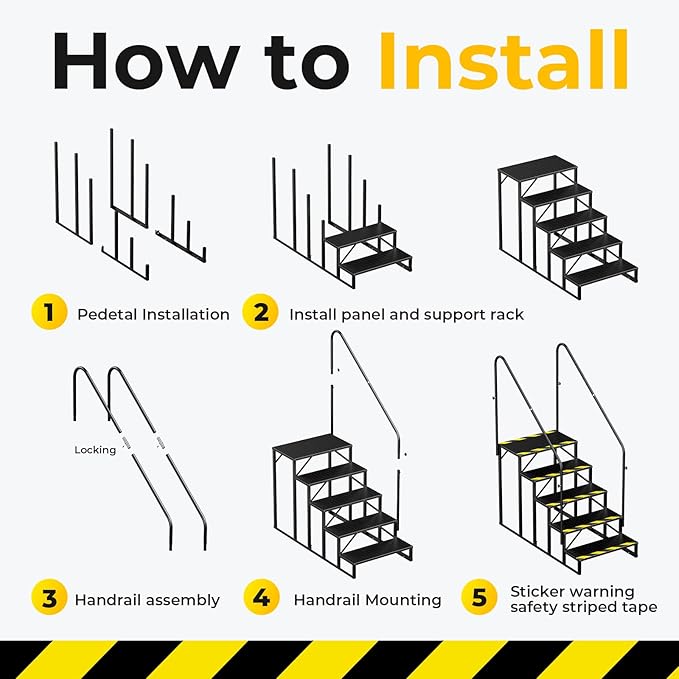 RV Steps with Handrails, 5 Step Hot Tub Stairs, Upgrade Anti-Slip RV Stairs Steps for Safety in and Out of RV, Camper, Mobile Home