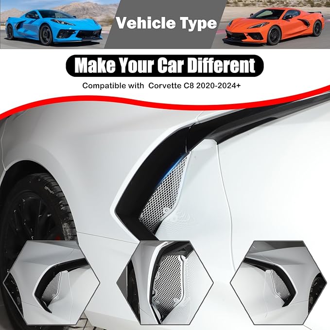 for Corvette C8 Side Intake Mesh Grilles Insert Set,Stainless Driver and Right Passenger Side Radiator Air Intake Vent Guards for Corvette C8 Stingray Z51 2020-2025 Accessories (Silver)