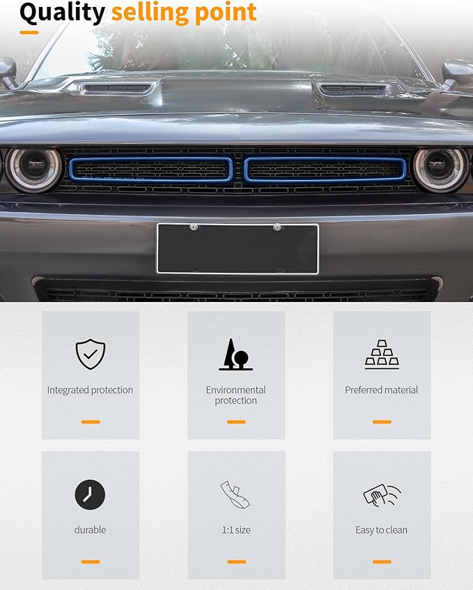 Hoolcar Front Grille Radiator Grille Insert Cover Grillwork Trim Compatible with Dodge Challenger 2015-2025+, Exterior Accessories, Blue, 2pcs