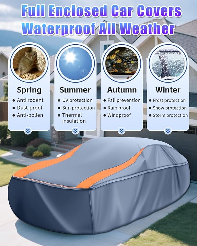 Full Enclosed Waterproof Car Covers Universal Fit VW Beetle/Golf,BMW Z4,350z/370z,Porsche Boxster, Audi TT/A3,Toyota Supra A90,Integra,BRZ for Sedan/Coupe/Cabrio Length of 165-177 inches