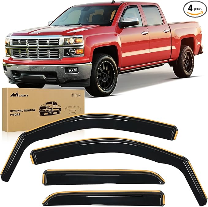 Nilight in Channel Window Deflectors for Chevy Silverado/GMC Sierra 1500 Crew Cab 2014-2018,Silverado/Sierra 2500HD-3500HD Crew Cab 2015-2019 Rain Guards,Vent Window Visors-4pcs